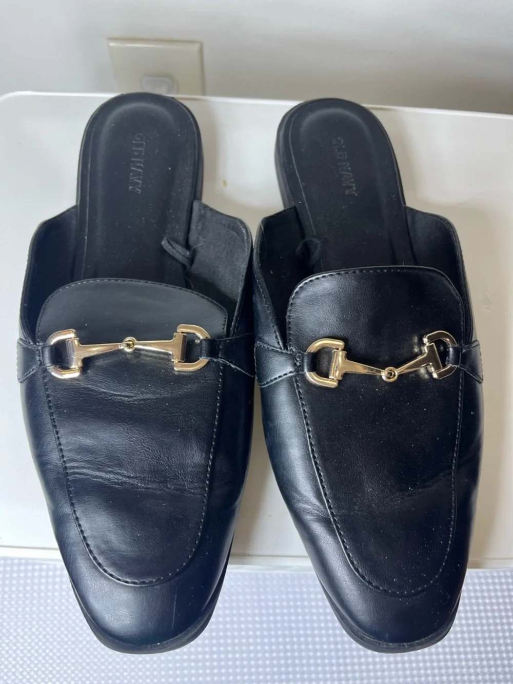 Old Navy Black Mule Loafers with Gold Accent - Picture 4 of 8